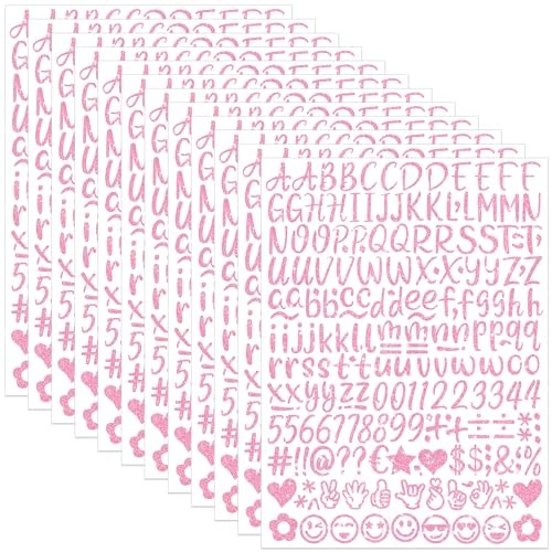 2460 Pcs Sheets Letter Stickers Glitter Alphabet Number Stickers 1 Inch 12 Pink