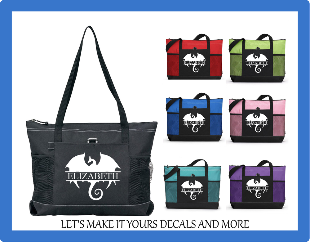DRAGON LOGO W/ YOUR NAME CUSTOM PURSE TRAVEL GYM SCHOOL SPORTS DIAPER BAG TOTE