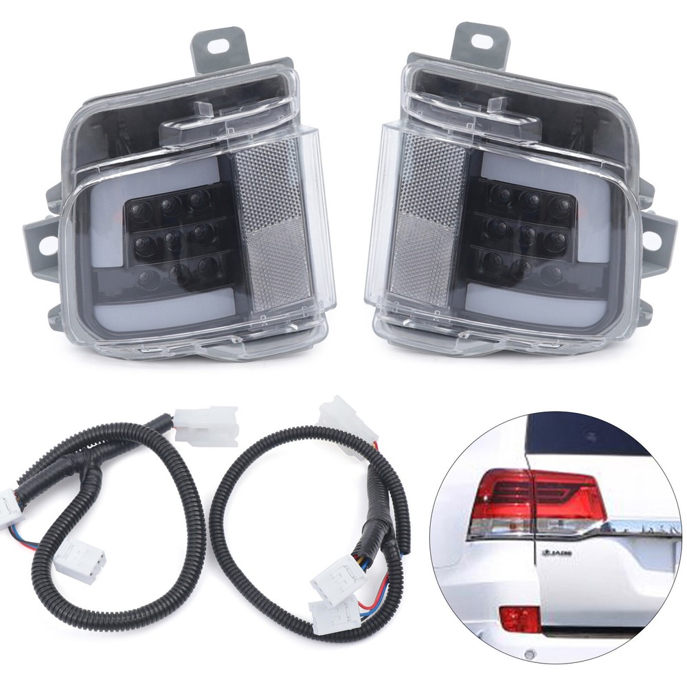 Pair For Toyota Land Cruiser LC200 2016-2020 Smoked LED Car Rear Fog Lights Lamp