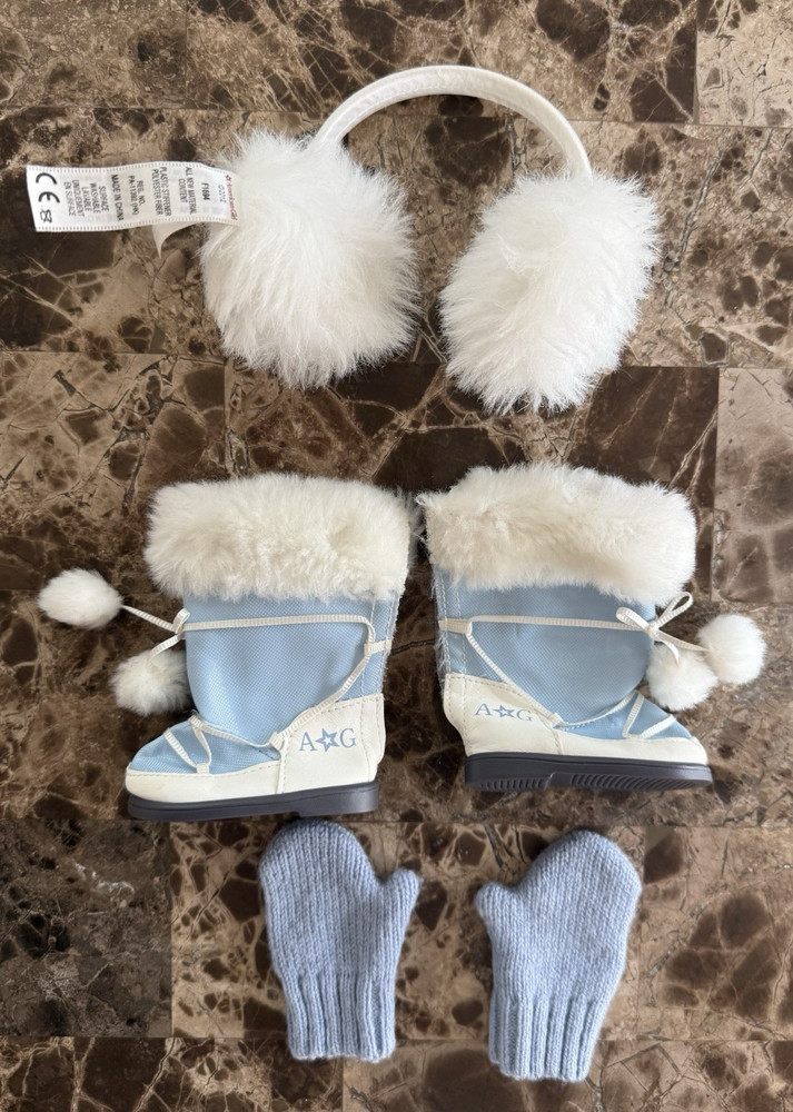 American Girl Doll Blue Snow Flurry boots and mittens.