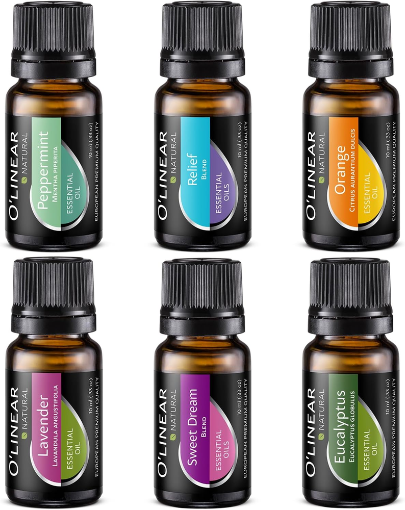 Top 6 Essential Oils Set with 4 Oils & 2 Blends for Diffusers