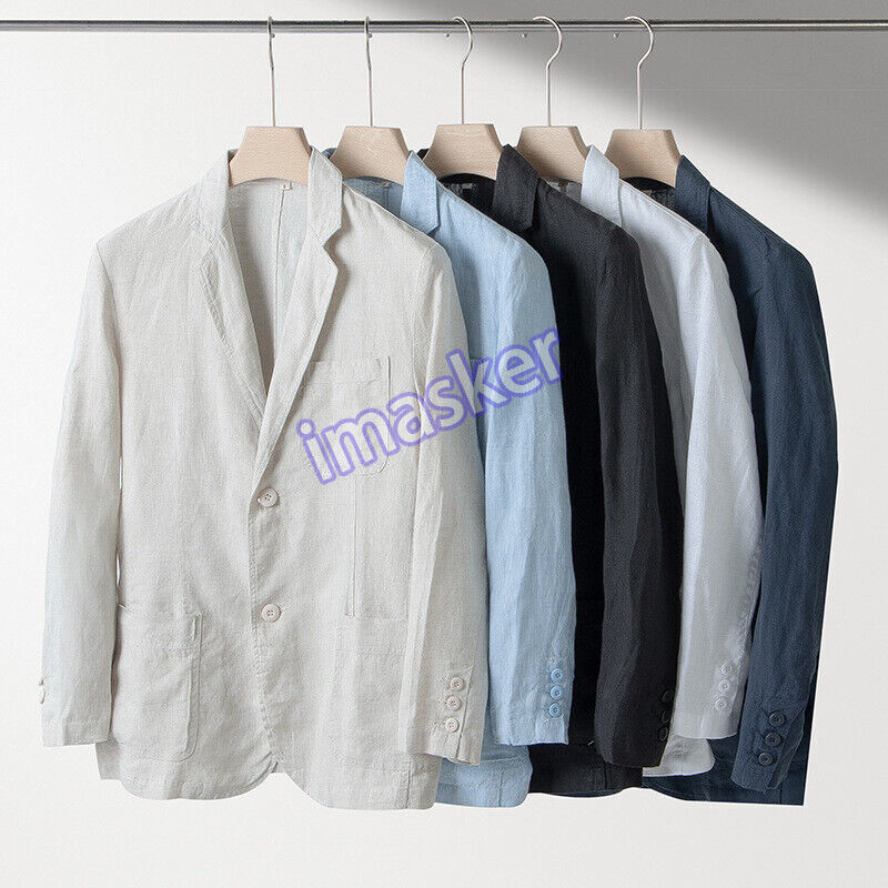 Men's British Linen Suit Jacket Two Buttons Casual Suit Tops Comfort Blazer Coat