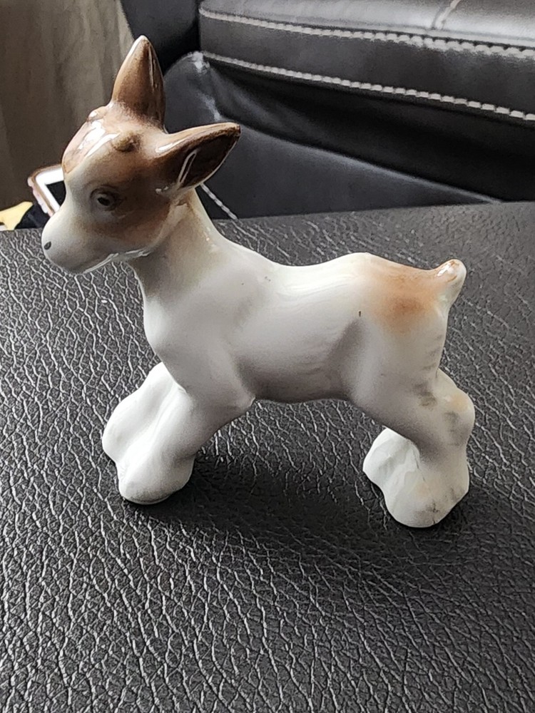 Vintage German Porcelain Young Goat Kid Figurine Holding Factory Model Number 7783