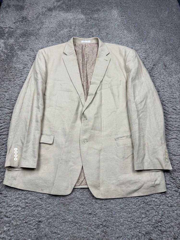 Ralph Lauren Blazer Men 46R Beige Linen Boardroom Sports Coat Career Jacket Vtg