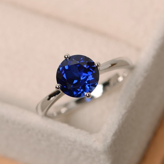 2.00 Ct Natural Sapphire Diamond Engagement Proposal Ring 14K Solid White Gold