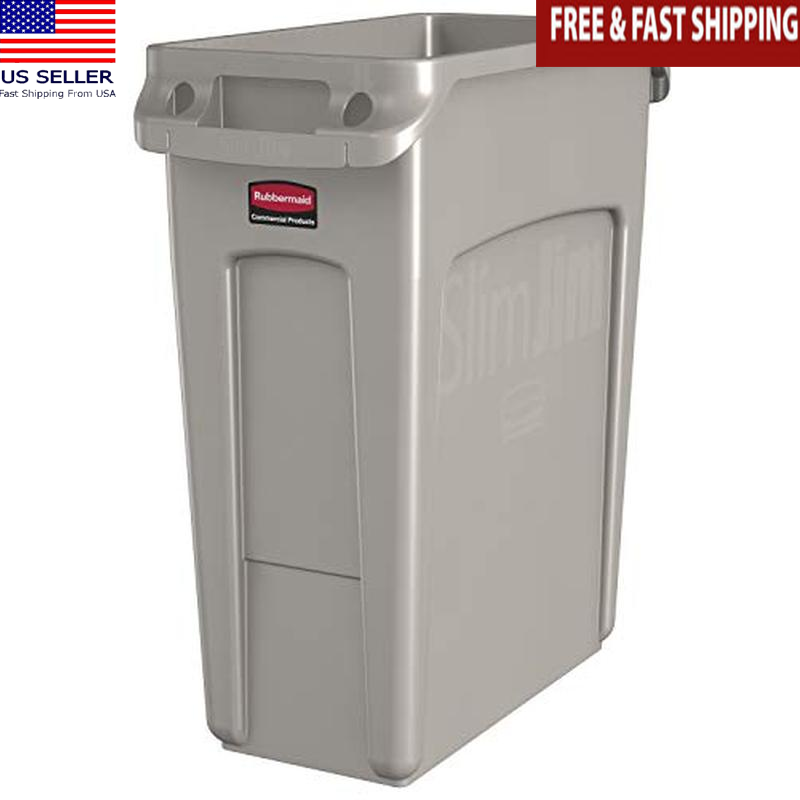 16 Gal Slim Trash Can Venting Channels Ergonomic Handles Heavy Duty Bin New