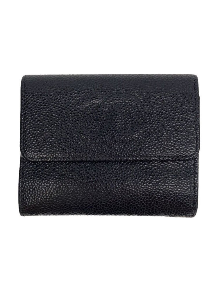 CHANEL Coco Mark Caviar Leather Tri-Fold CC Wallet Black #2 Pre-Owned