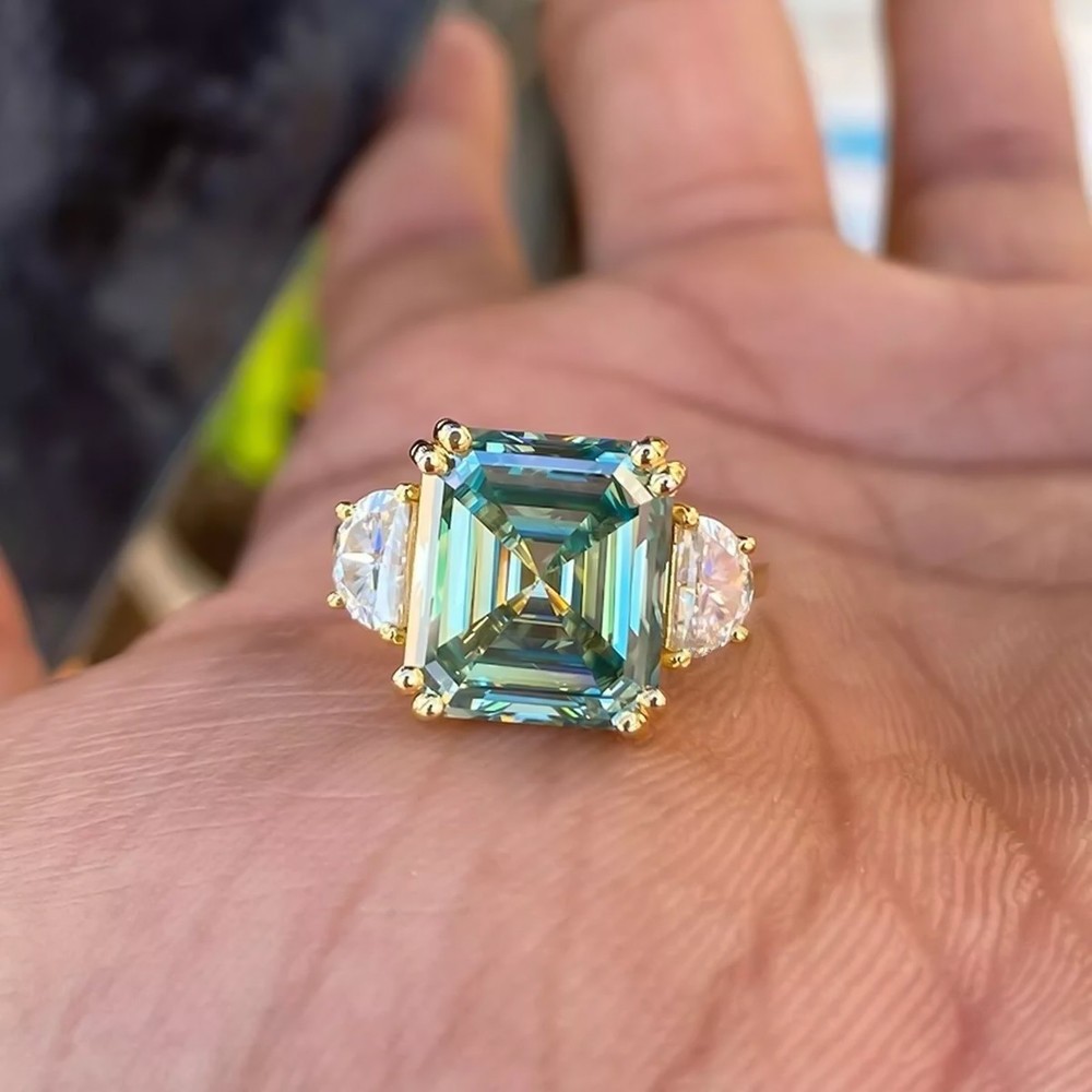 12.20 Ct Ascher Cut Certified Treated Blue Diamond Ring Great Shine Luster