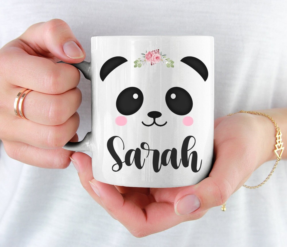 Cute Panda Custom Name Floral Mug Funny Meaningful Birthday Gift For Girls Siste