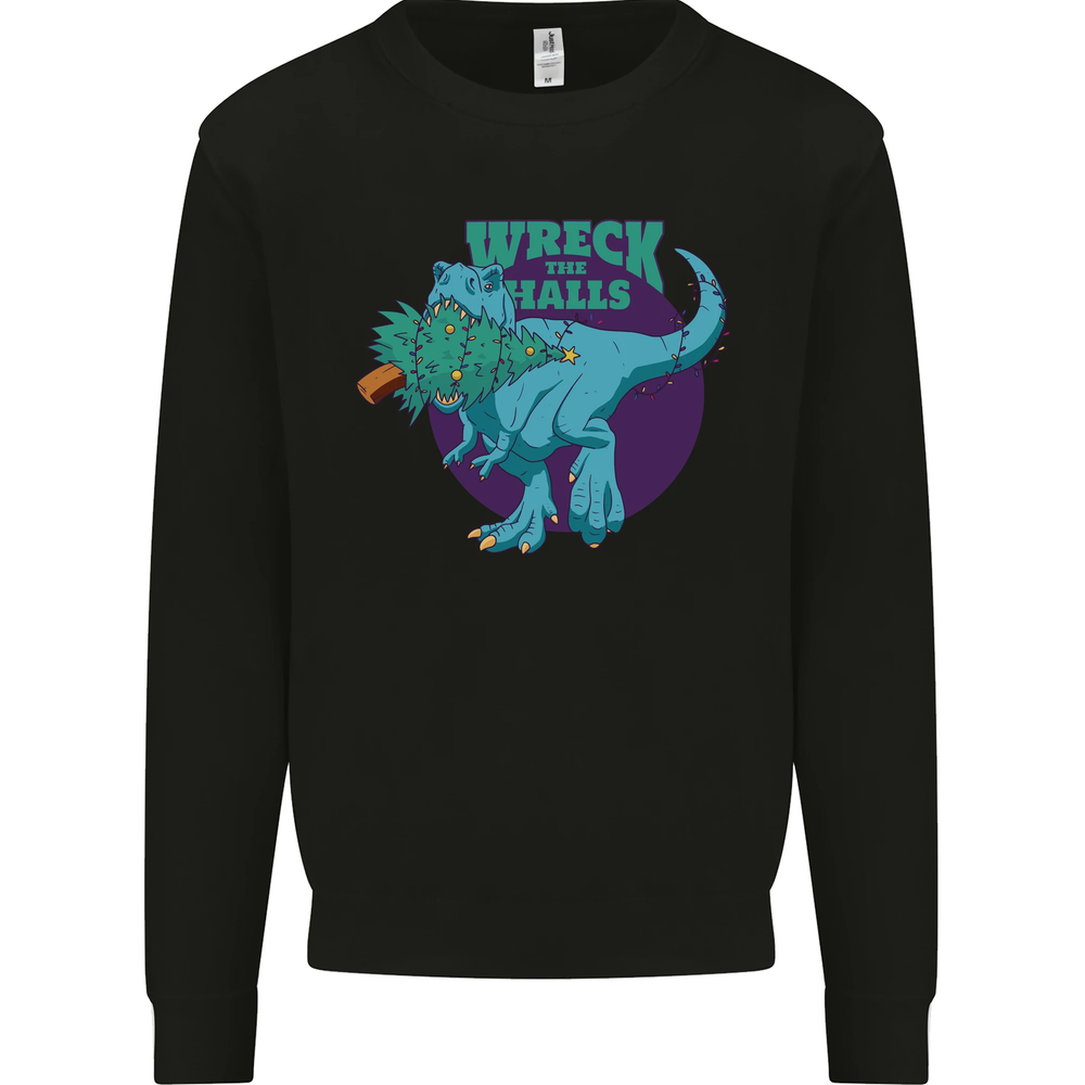 T-Rex Ruining Christmas Wreck the Halls Mens Sweatshirt Jumper