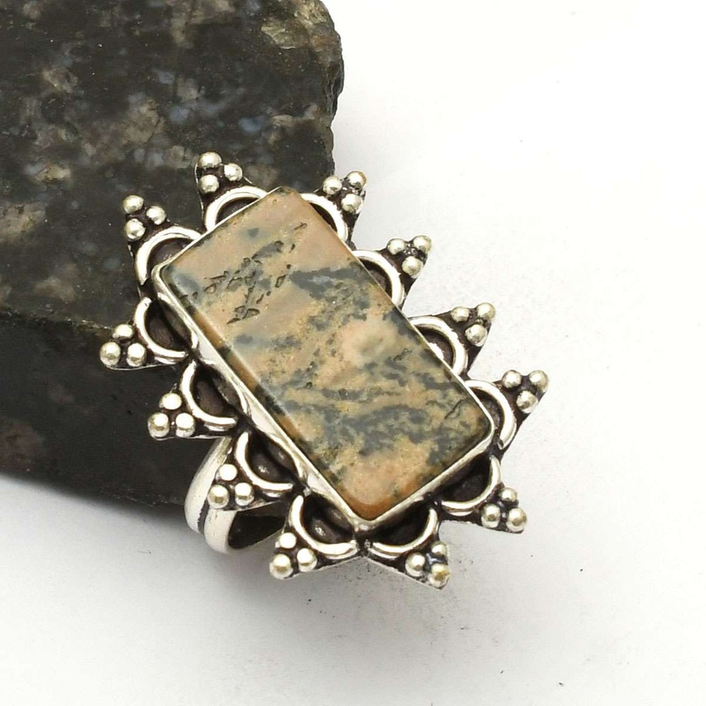 Honey Dendrite Opal Gemstone Handmade Ring Jewelry Women Gift US Size-8 AR 74627