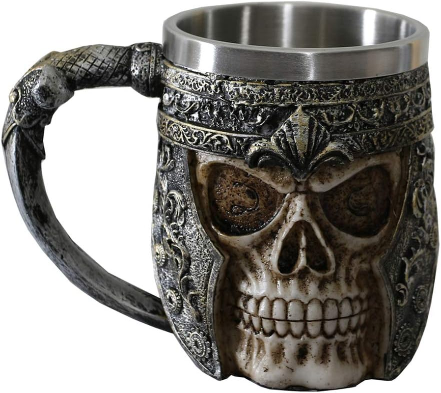 13oz Skull Coffee Mug Viking Skull Beer Mugs Stainless Steel Liner Gift for Men