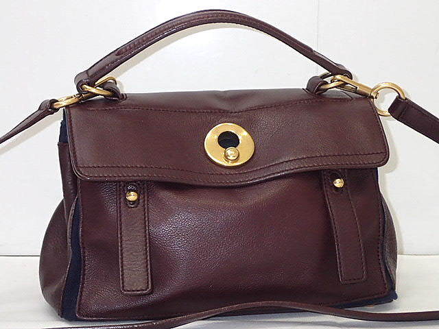 Yves Saint Laurent Muse Two Small 2-Way Bag in Bordeaux Navy Leather Canvas Pre-Owned