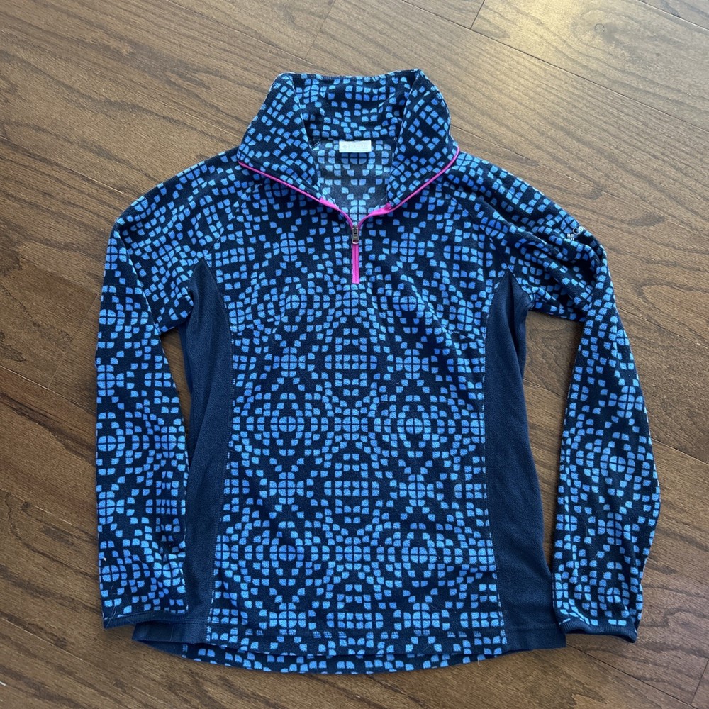 Columbia Women’s Small Half-Zip Pullover Fleece Jacket Sweater Blue Geometric