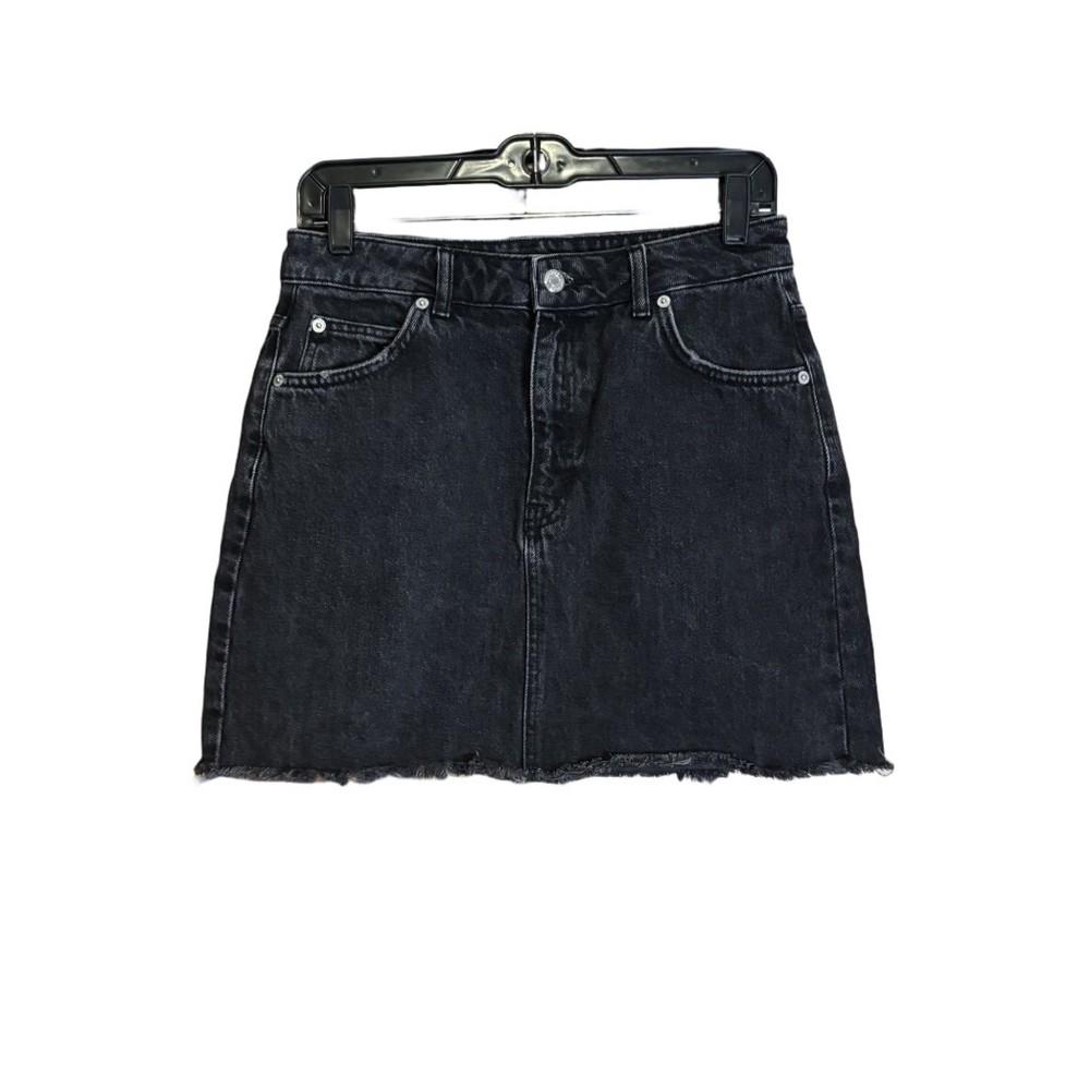 Topshop Moto Black Denim Mini Skirt Women’s Size 6 EUR 38 Frayed Hem 100% Cotton