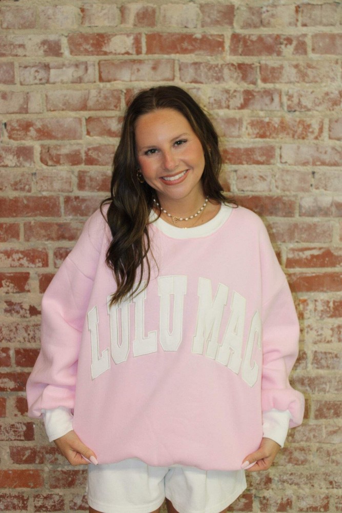 Lulu Mac Color Block Pink With White Stitch Sweatshirt