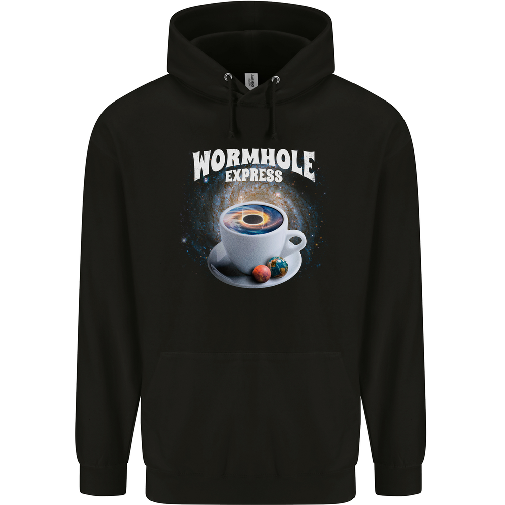 Wormhole Express Funny Coffee Planets Space Mens 80% Cotton Hoodie