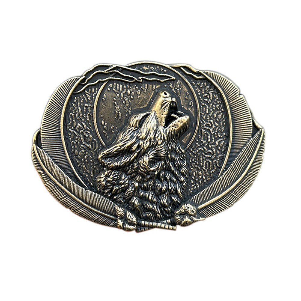 Western Belt Buckle for Men & Women Cowboy Rodeo Vintage Style Wear Wolf Howling