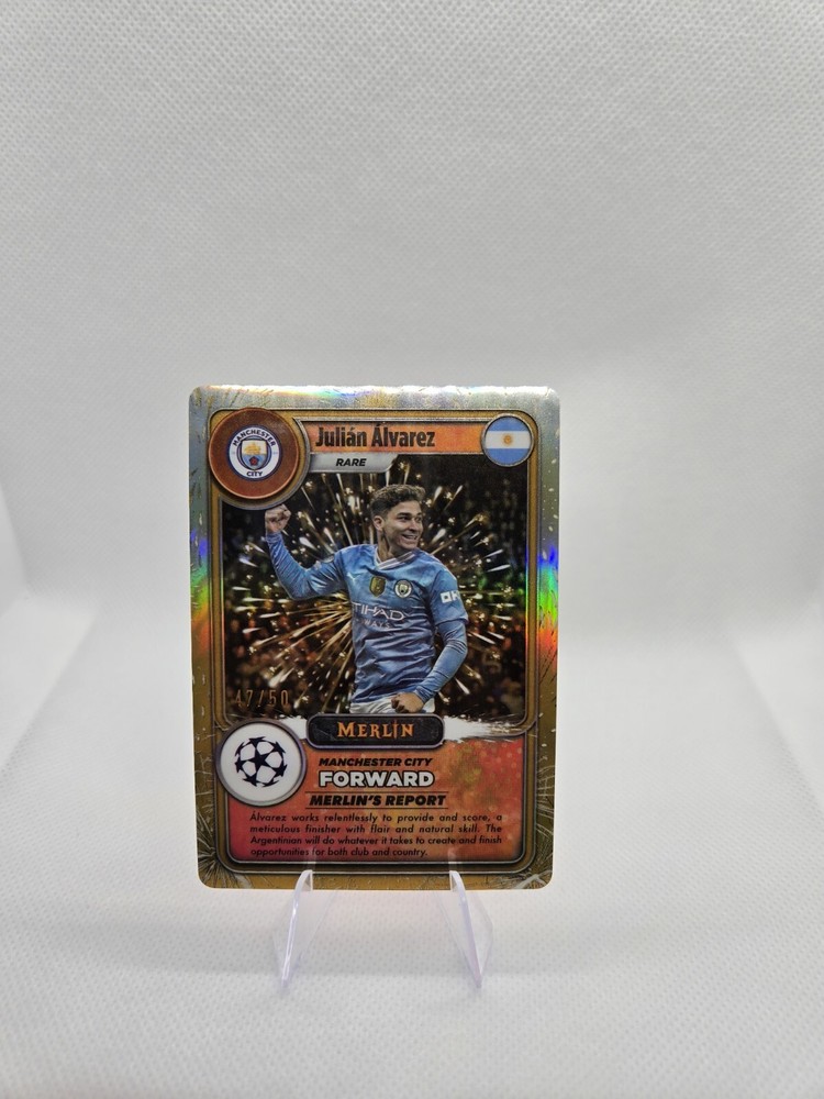 2023-24 Topps Merlin Julian Alvarez Merlin’s Report 29/50 Rare Gold MG-32