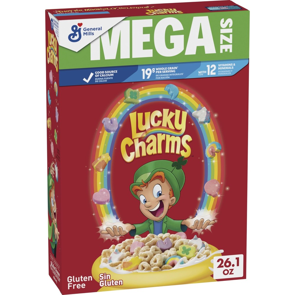 Lucky Charms Gluten Free Cereal with Marshmallows Kids Breakfast Cereal Mega ...