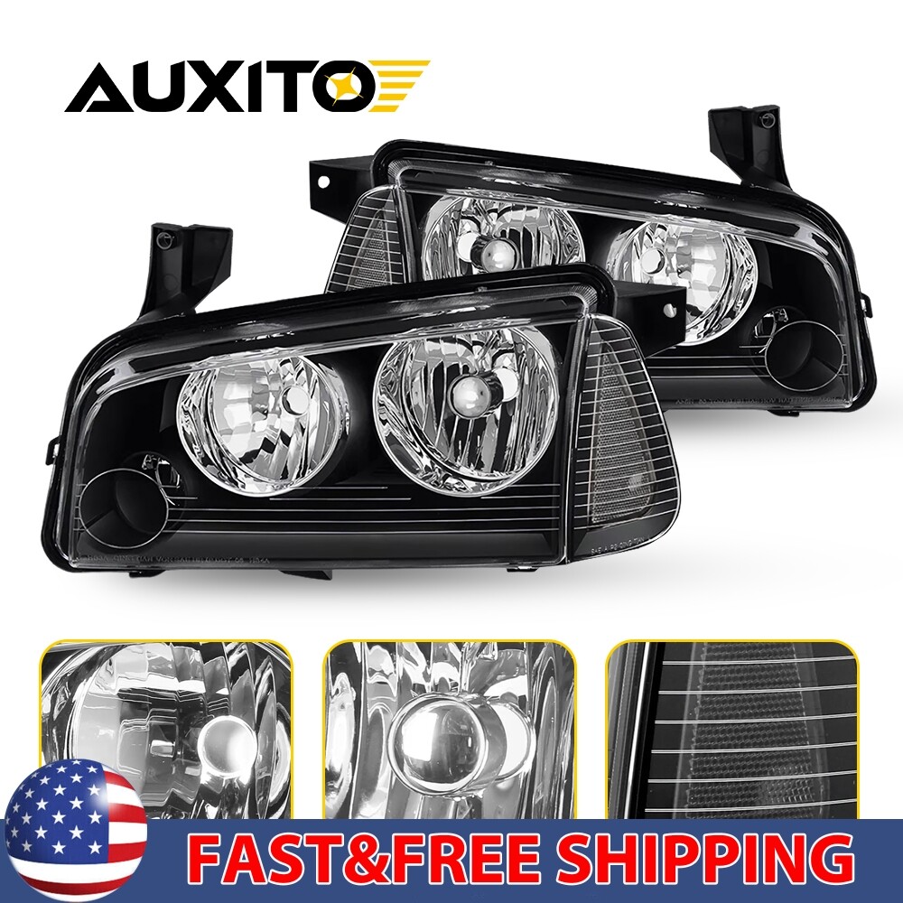 2006-10 Dodge Charger Black Housing Clear Corner Headlight Replacement