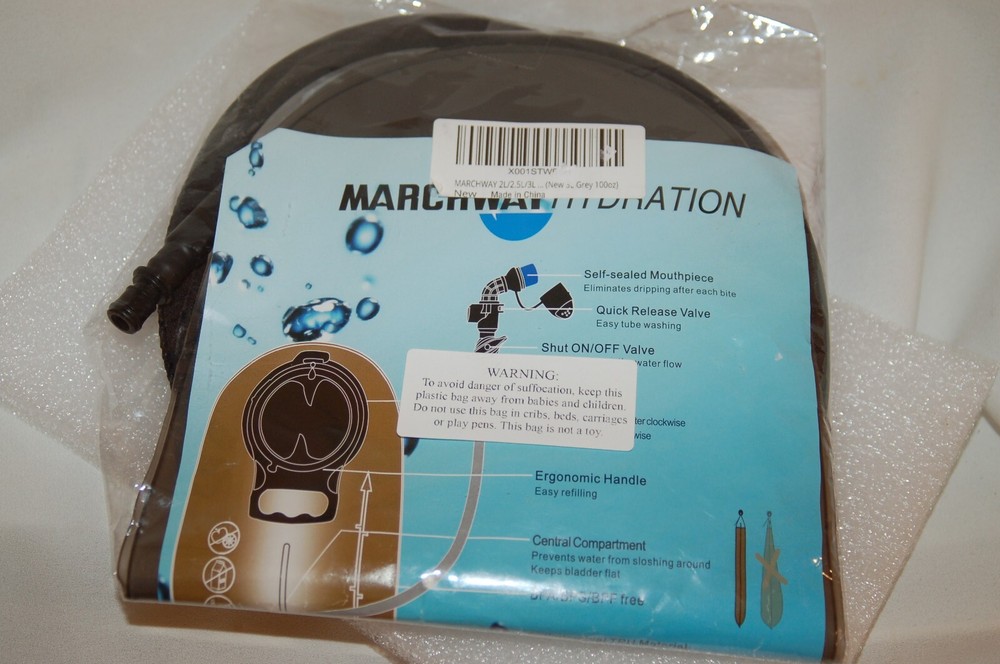 NIP MARCHWAY HYDRATION BLADDER GREY 100OZ 3 LITER W HOSE BACKPACKING SURVIVAL