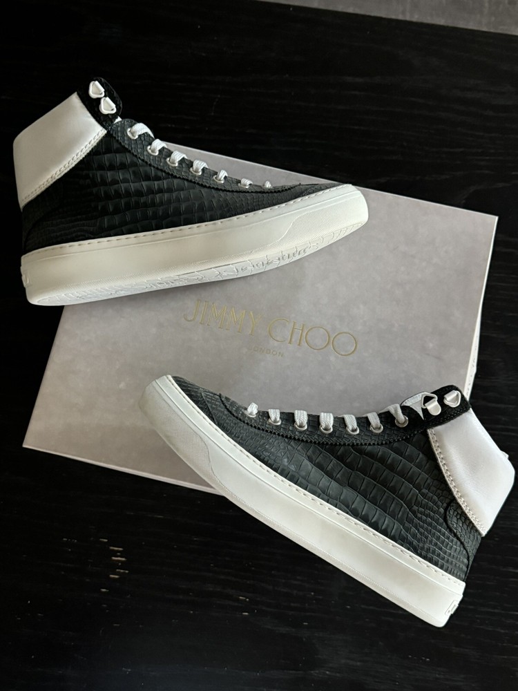 FLASH SALE Jimmy Choo Croc Printed Nubuck Green Men’s Sneakers IT40 Size US 7-image