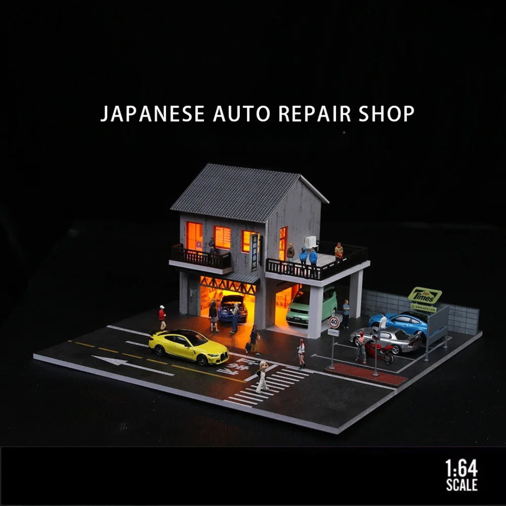 1:64 Japanese Auto Repair Shop Parking Lot Diorama Display Scene Decoration