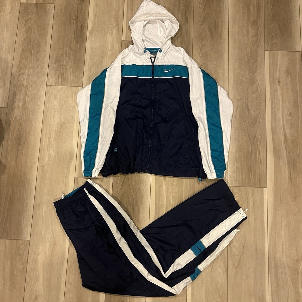 Nike Vintage 2000s Retro White and Blue Tracksuit Set Unisex Size Large