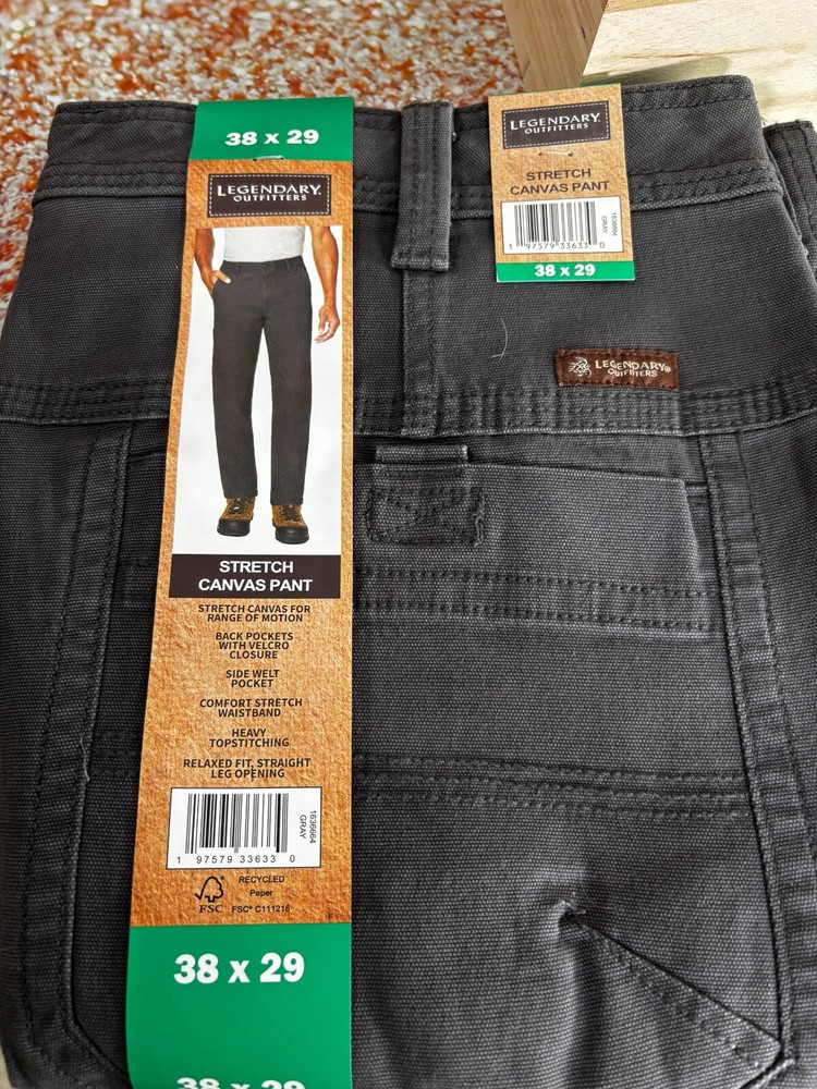 Legendary Outfitters Men's Canvas pant Relaxed Comfort stretch- GRAY 38X29