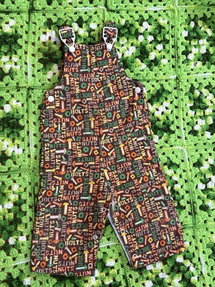 Vintage Kids Youth Health Tex 12M Nuts And Bolts Overalls Retro Colorful AOP