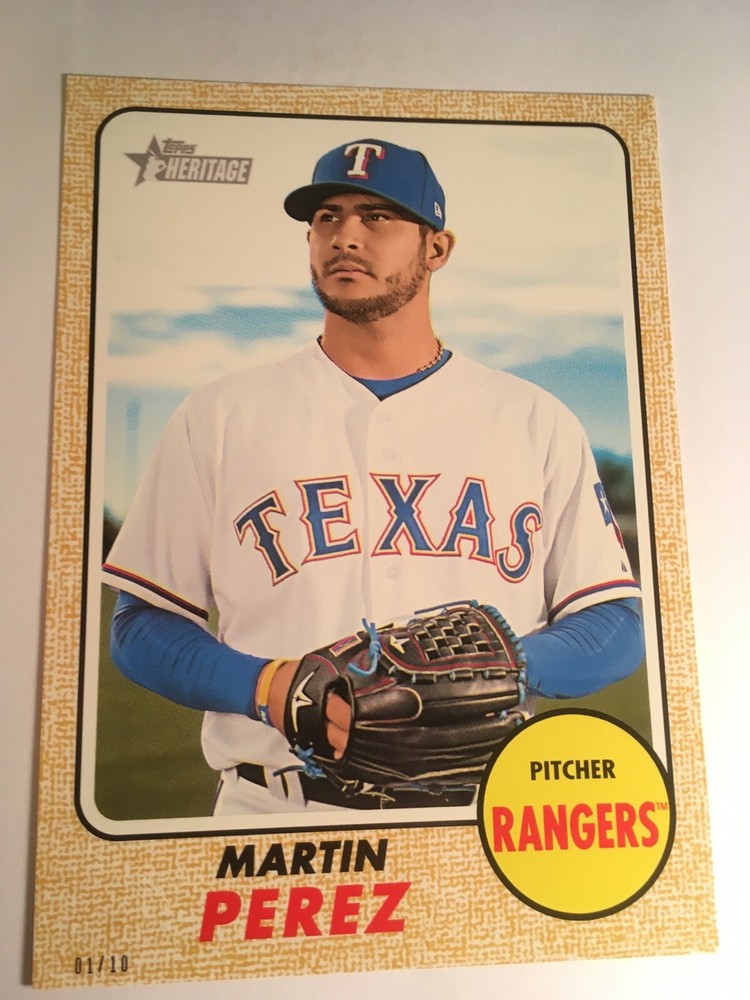 2017 Topps Heritage High Number Jumbo 5x7 Martin Perez Rangers 555 01/10 Gold