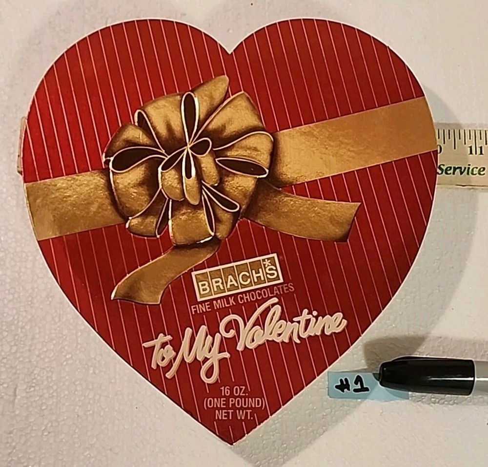 VTG Red Foil Heart Chocolate Candy Gift Box with Gold Bow 9in