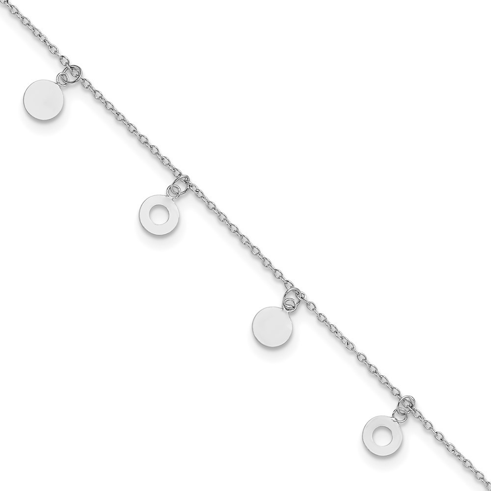 Sterling Silver Rhodium Plated Circle Anklet 9.5 Inch with 1 Inch Extension 1.5 Grams  