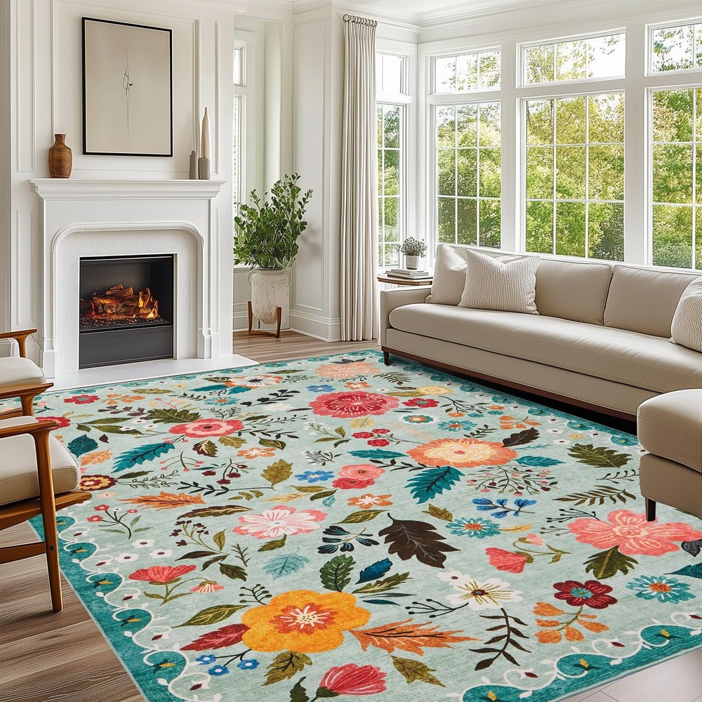 Rug for Living Room, 8X10 Area Rug Floral Vintage Rug for Bedroom Non-Slip No...
