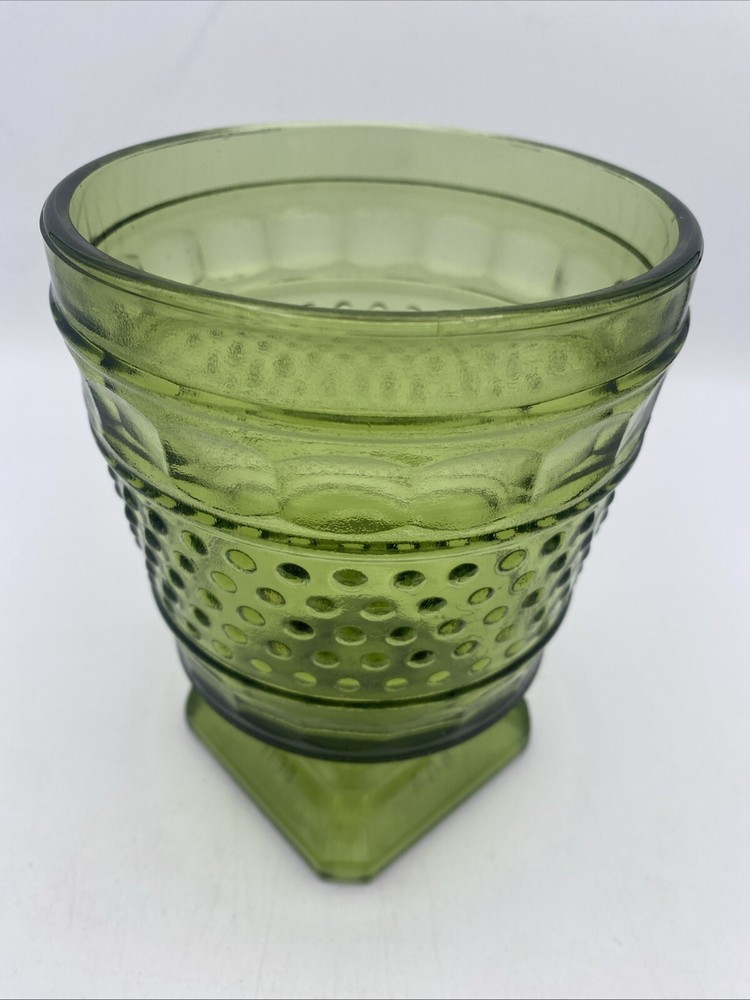 Vintage Napco Green Hobnail Glass Footed Planter Vase 0811 Cleveland USA