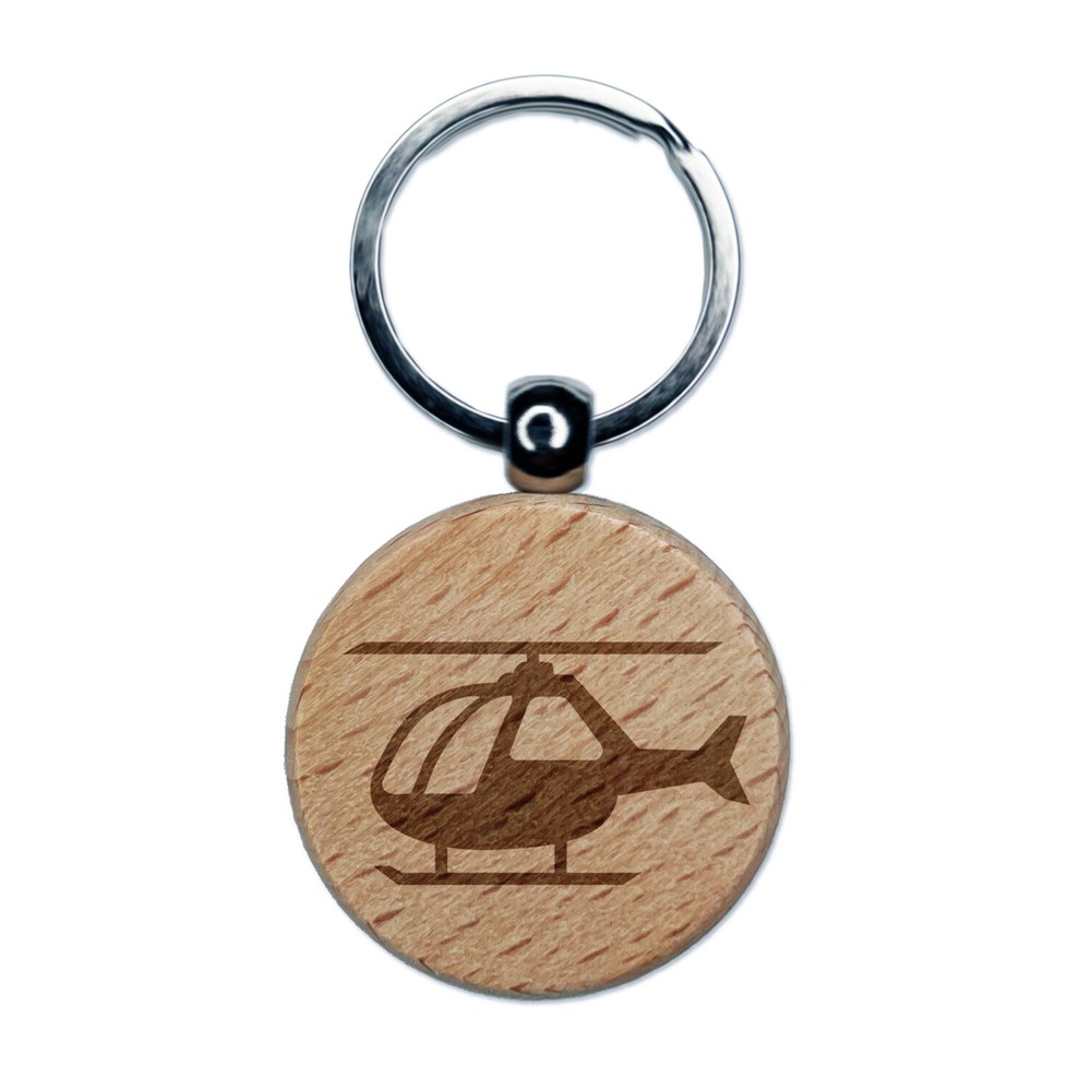 Helicopter Engraved Wooden Keychain Tag with Chopper Charm