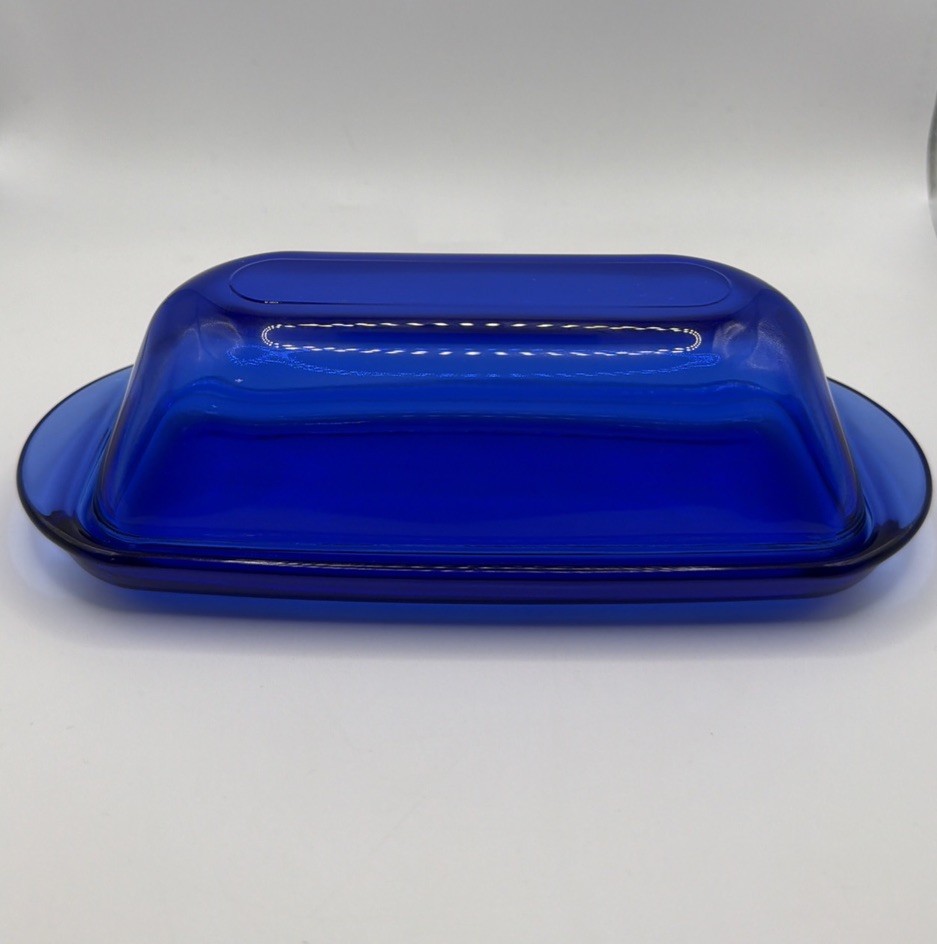 Vintage Glass Cobalt Blue Butter Dish - 2 Piece (Tray & Lid)