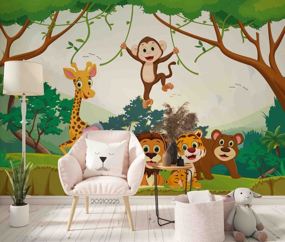 3D Jungle Animal Illustration Wall Murals Wallpaper Murals Wall Sticker 3