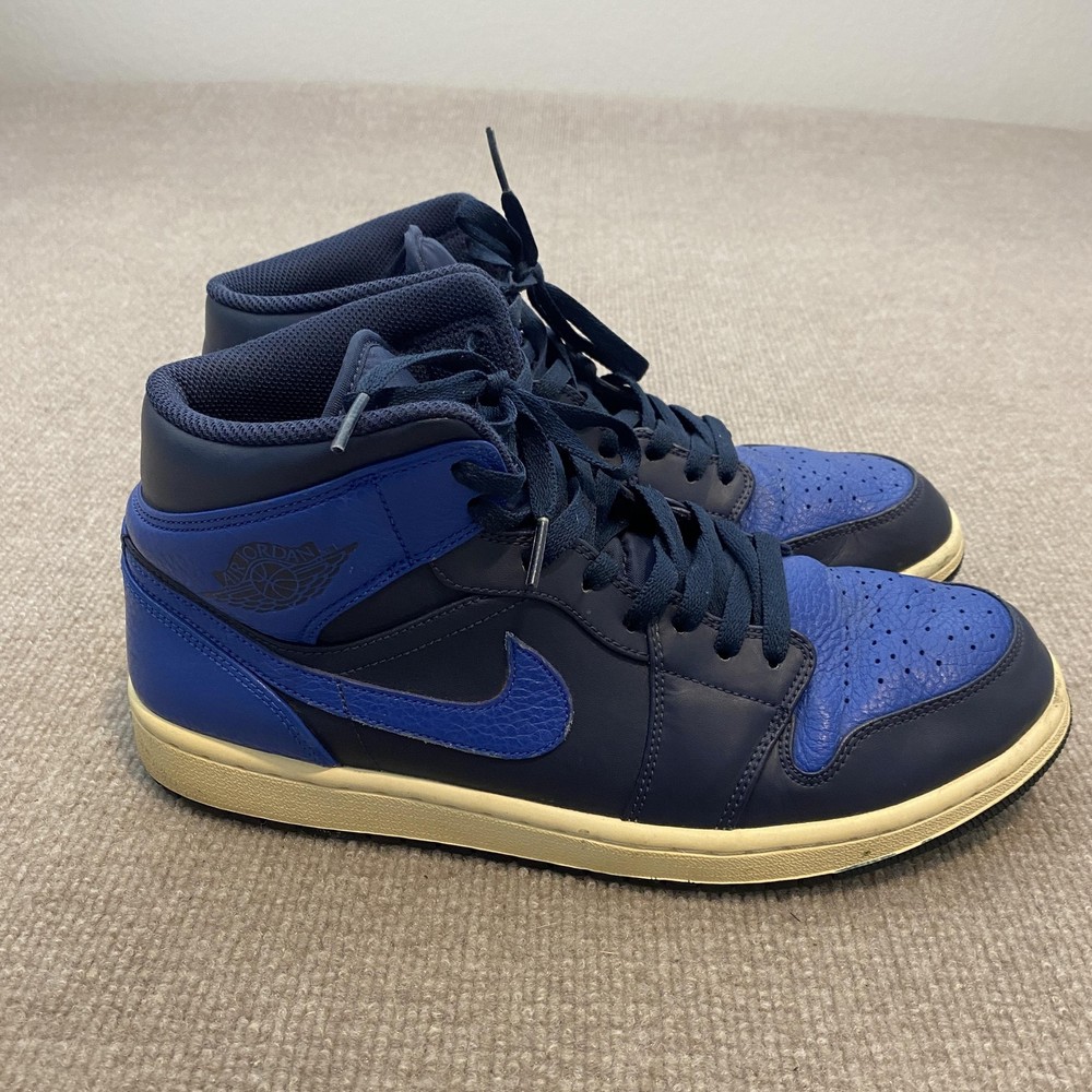 Jordan 1 Mid Shoes Mens Size 11.5 Blue Leather Basketball Sneakers 554724-412