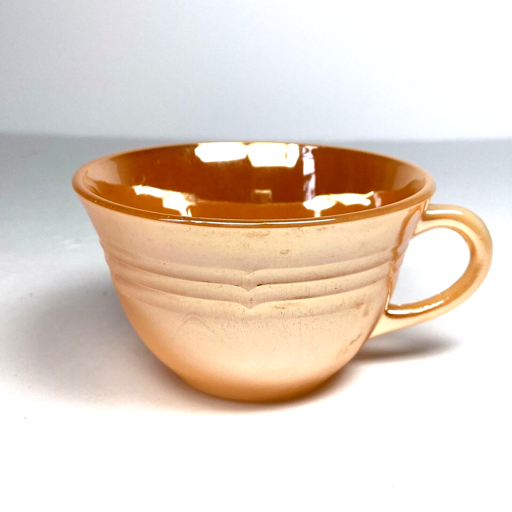 Vintage Fire King Peach Lustre Cup Oven Ware Three Bands 2.5”