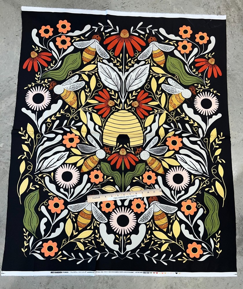 MODA Bee Garden 100 cotton fabric panel with metallic bees 4841821M
