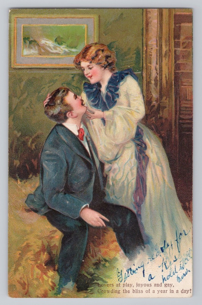 Poema de amor del día de San Valentín era eduardiana arte en relieve casi besando pareja