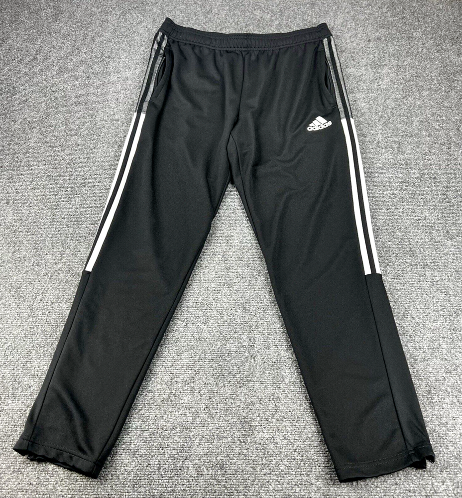 Adidas Pants Mens Large Prime Green Black 3-Striped Sweatpants Drawstring