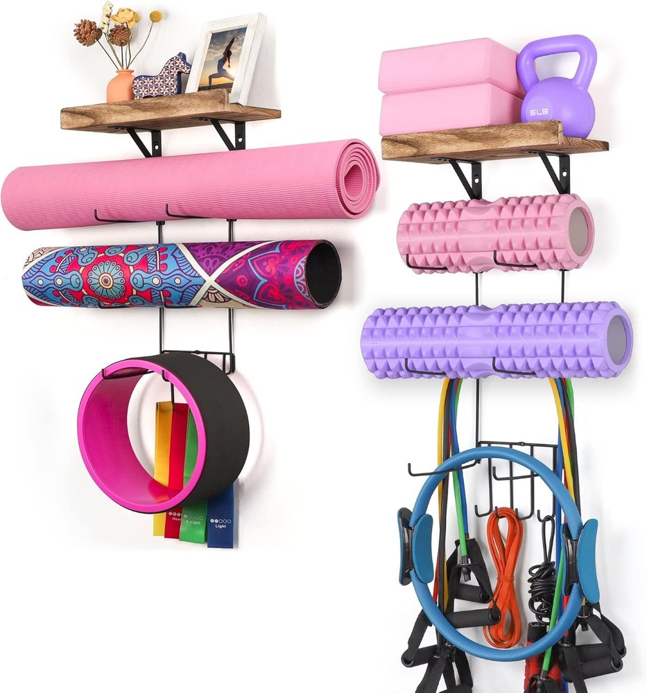 2 PACK Yoga Mat Holder Wall Mount Yoga Mat Storage Shelf Rack