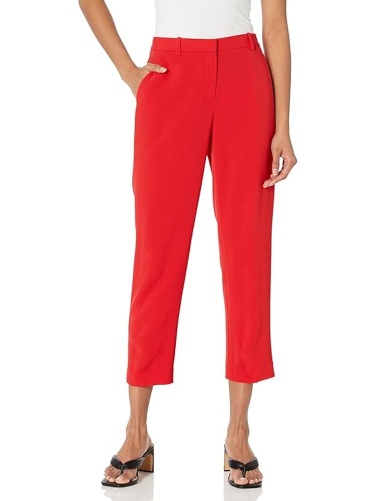 THEORY Womens Red Elastic Back Waist Straight-leg Wear To Work Cropped Pants 10