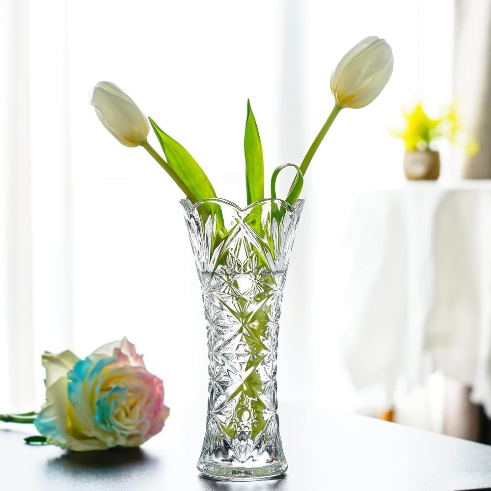 Thickened Clear Crystal Glass Flower Vase for Fresh or Dried Blooms