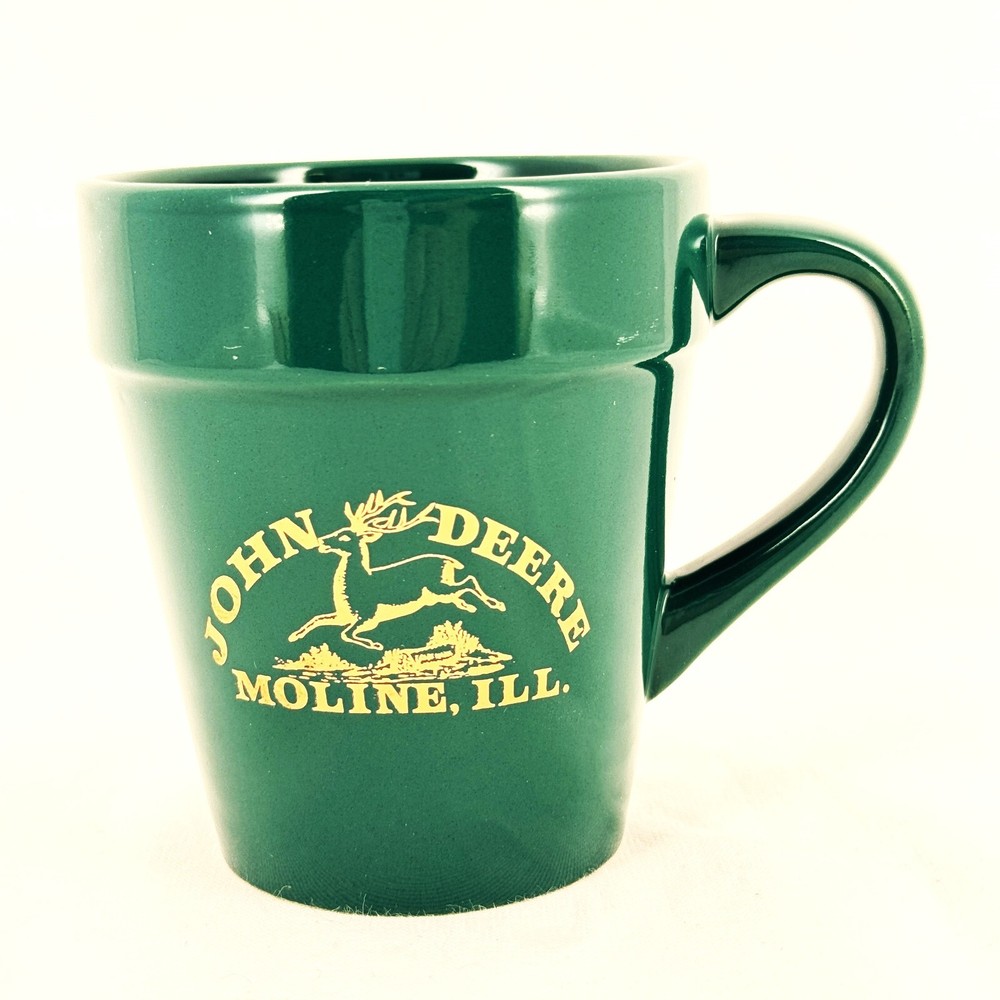 John Deere Mug - Green Flowerpot w Gold Letters Moline IL 10 oz Cup