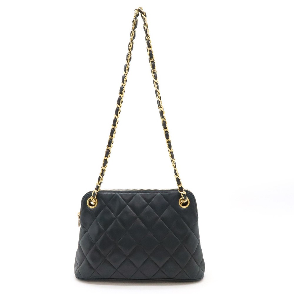 CHANEL Black Lambskin Matelasse Chain Shoulder Tote Bag 163818