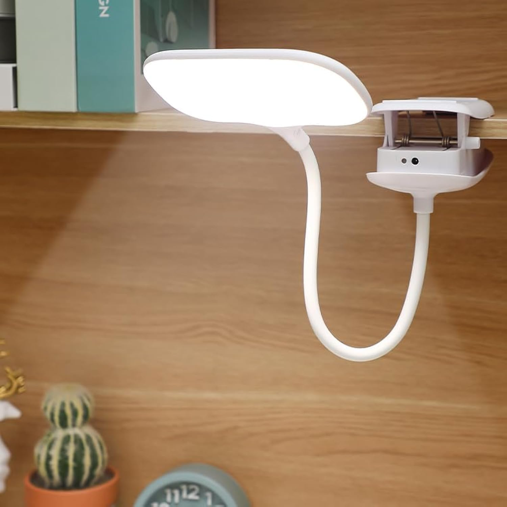 LED Desk Lamp with Clamp, Eye-Caring Clip on Lights for Home Office, 3000Mah Rec